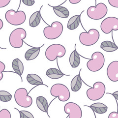 Vector seamless pattern of pink lilac cherry with leaf. Childrens, kids concept. Textile template