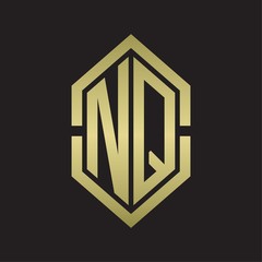 NQ Logo monogram with hexagon shape and outline slice style with gold colors