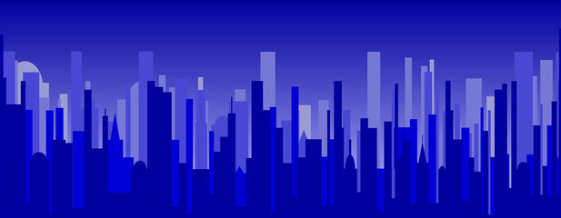 Fototapeta na wymiar Seamless Night City Banner In Blue