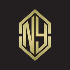NY Logo monogram with hexagon shape and outline slice style with gold colors