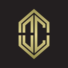 OC Logo monogram with hexagon shape and outline slice style with gold colors