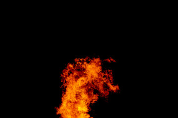 Yellow red and orange fire flames blazing fiery burning isolated on a black background