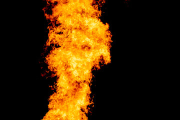 Yellow red and orange fire flames blazing fiery burning isolated on a black background