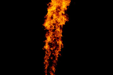 Yellow red and orange fire flames blazing fiery burning isolated on a black background