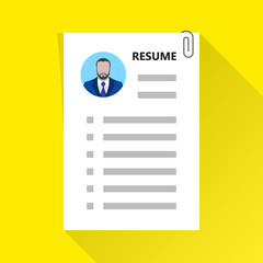 Resumes. CV application. Selecting staff. Searching professional staff. Analyzing personnel resume. Resume form. Recruitment. Concept of employment. Business resume illustration Vector