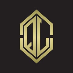 QL Logo monogram with hexagon shape and outline slice style with gold colors