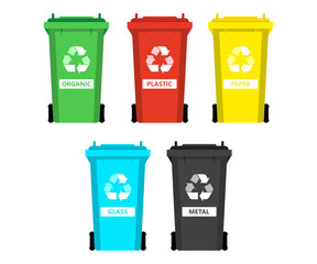 Recycling Bins Set Trash Cans Different Color Illustration Vector