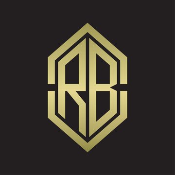 recommend clip art: RB Logo monogram with hexagon shape and outline slice style with gold colors