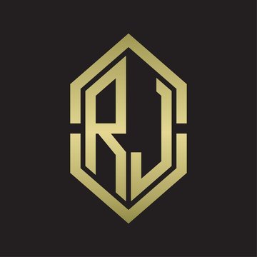 recommend clip art: RJ Logo monogram with hexagon shape and outline slice style with gold colors