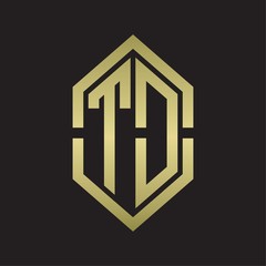 TD Logo monogram with hexagon shape and outline slice style with gold colors