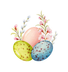 Happy Easter vector watercolor hand painted greeting card.