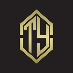 TY Logo monogram with hexagon shape and outline slice style with gold colors