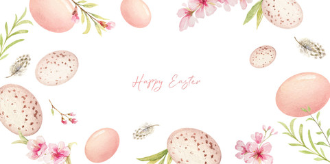 Happy Easter vector watercolor hand painted greeting card.