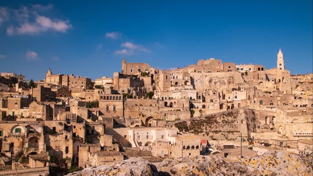 Panoramic view of Sassi of Matera. Basilicata. Italy. Time-lapse.