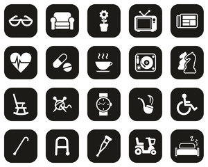 Senior People Icons White On White Flat Design Set Big