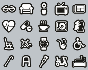 Senior People Icons White On White Sticker Set Big