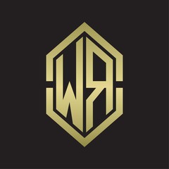 WR Logo monogram with hexagon shape and outline slice style with gold colors