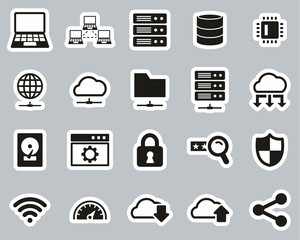 Server & Data Center Icons Black & White Sticker Set Big