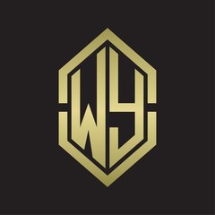 WY Logo monogram with hexagon shape and outline slice style with gold colors