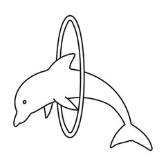 Dolphin with ring vector icon.Outline vector icon isolated on white background dolphin with ring .