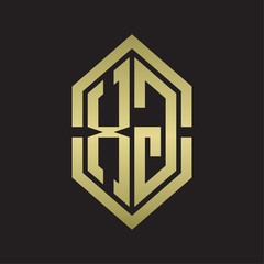 XG Logo monogram with hexagon shape and outline slice style with gold colors