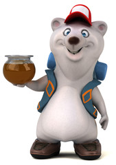 Fun 3D bear backpacker cartoon character