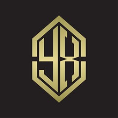 YX Logo monogram with hexagon shape and outline slice style with gold colors