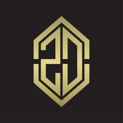 ZD Logo monogram with hexagon shape and outline slice style with gold colors