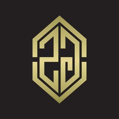 ZG Logo monogram with hexagon shape and outline slice style with gold colors