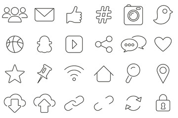 Fototapeta premium Social Media Icons Black & White Thin Line Set Big