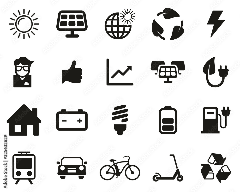 Poster Solar Energy Or Renewable Energy Icons Black & White Set Big