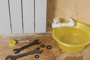 Repair of the heating system in a private house after an accident. Accident of the heating system...
