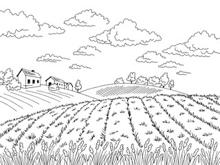 Field graphic black white landscape sketch illustration vector