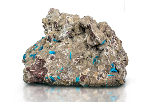 Mineral stone Cavansite on white background. Beautiful, close up.