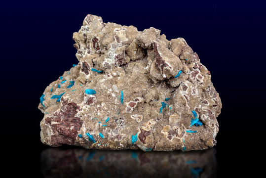 Mineral stone Cavansite on a dark background. Beautiful, close up.