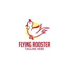 Fototapeta na wymiar cute flying rooster logo for restaurant or farm