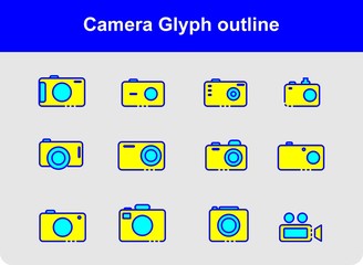 Fototapeta premium Camera icon set with color and outline style. Underwater camera icon. Digital camera.