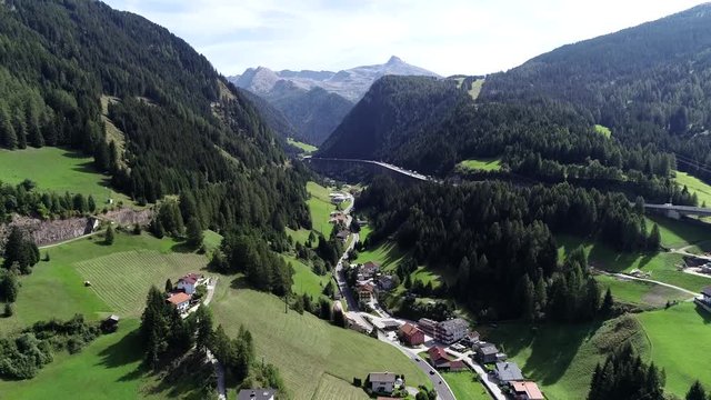 Aerial view of Brenner Pass in German language Brennerpass is mountain road through Alps which forms border between Italy and Austria it is one of the principal passes of the Eastern Alpine range 4k