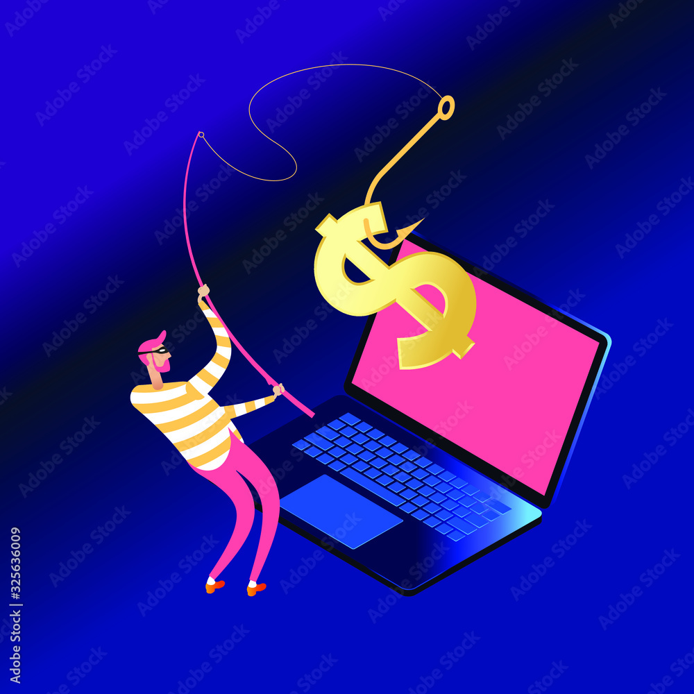 Poster hacker attack and web security vector concept, phishing scam. netwrok and internet security. anti vi