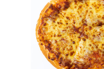 Pizza with Mozzarella cheese,Cheddar cheese isolated on white background.