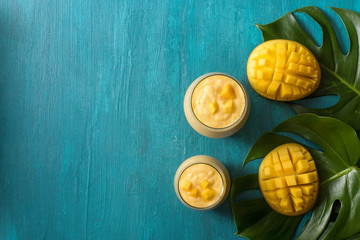 Mango lassi drink, sweet tropical smoothie