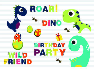 Fototapeta premium happy birthday dino, birthday poster with dinosaur, vector illustration with caption