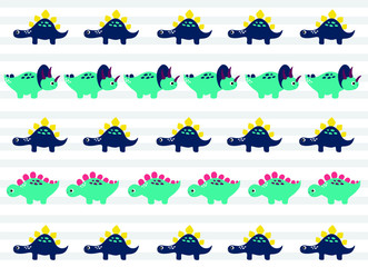 Dinosaurs Vector  pattern. Children's illustration in a funny cartoon style. Scandinavian hand-drawn background is ideal for children's clothing, textiles, wallpaper, etc
