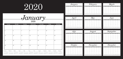 Year 2020 desk calendar vector illustration