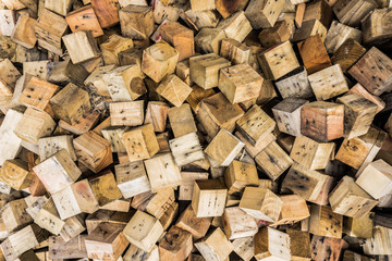 Old wood square pieces background. Pallet cut texture.