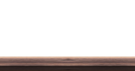Empty top wooden table isolated on white background