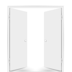 Open double doors isolated on white background. Vector illustration.