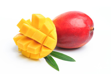 Mango fruit and mango cubes. Isolated on a white background. - Image