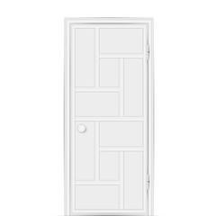 Modern white door with geometric pattern isolated on white background. Vector illustration.