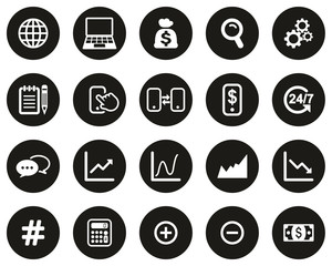 Stock Market Or Stock Exchange Icons White On Black Flat Design Circle Set Big